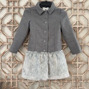 Janie and Jack Bonjour Holiday Gray Jacket with Faux Fur
